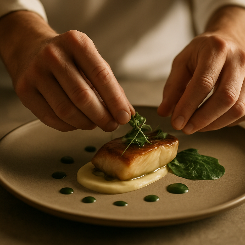 A private chef plating a fine-dining dish